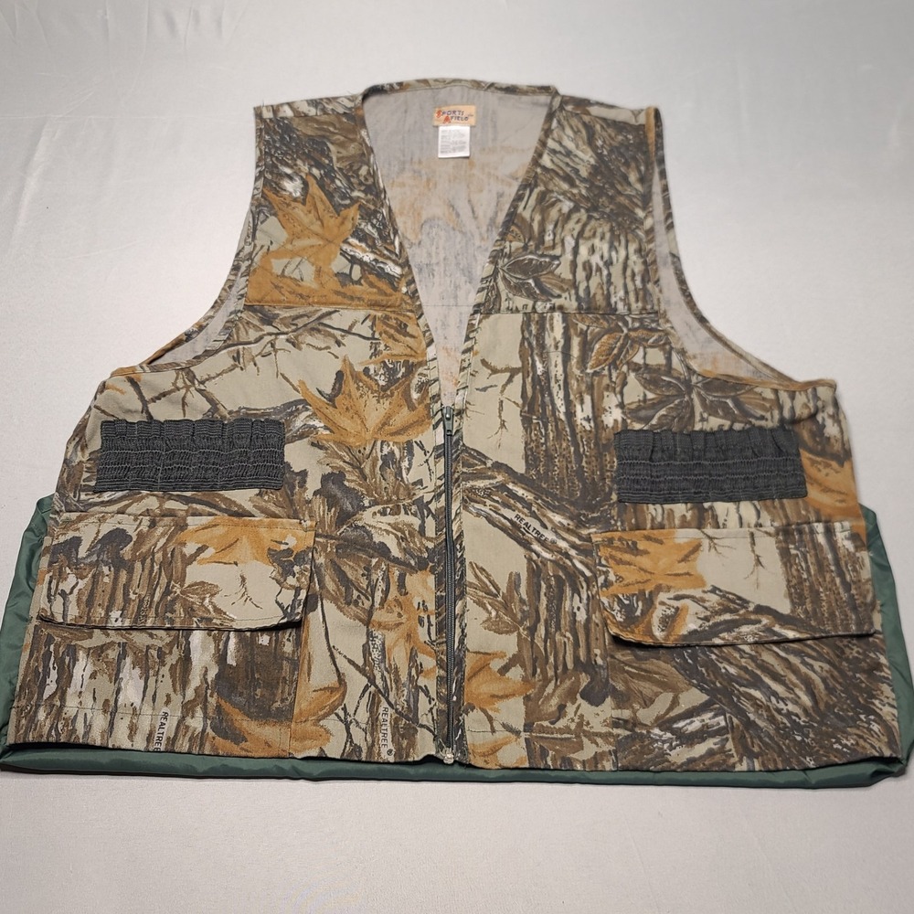VTG Sports Afield Camo‎ Hunting Vest XL Game Pouch Realtree 90's Y2K Pockets